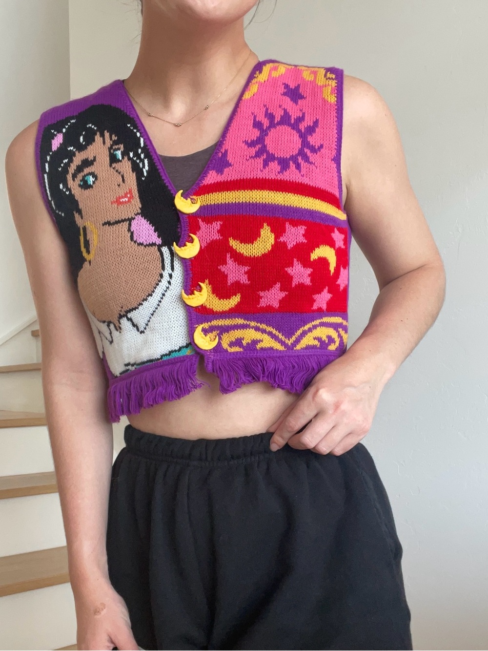 Disney Vintage The Hunchback of Notre Dame Esmeralda Purple Knit Fringe Vest Top